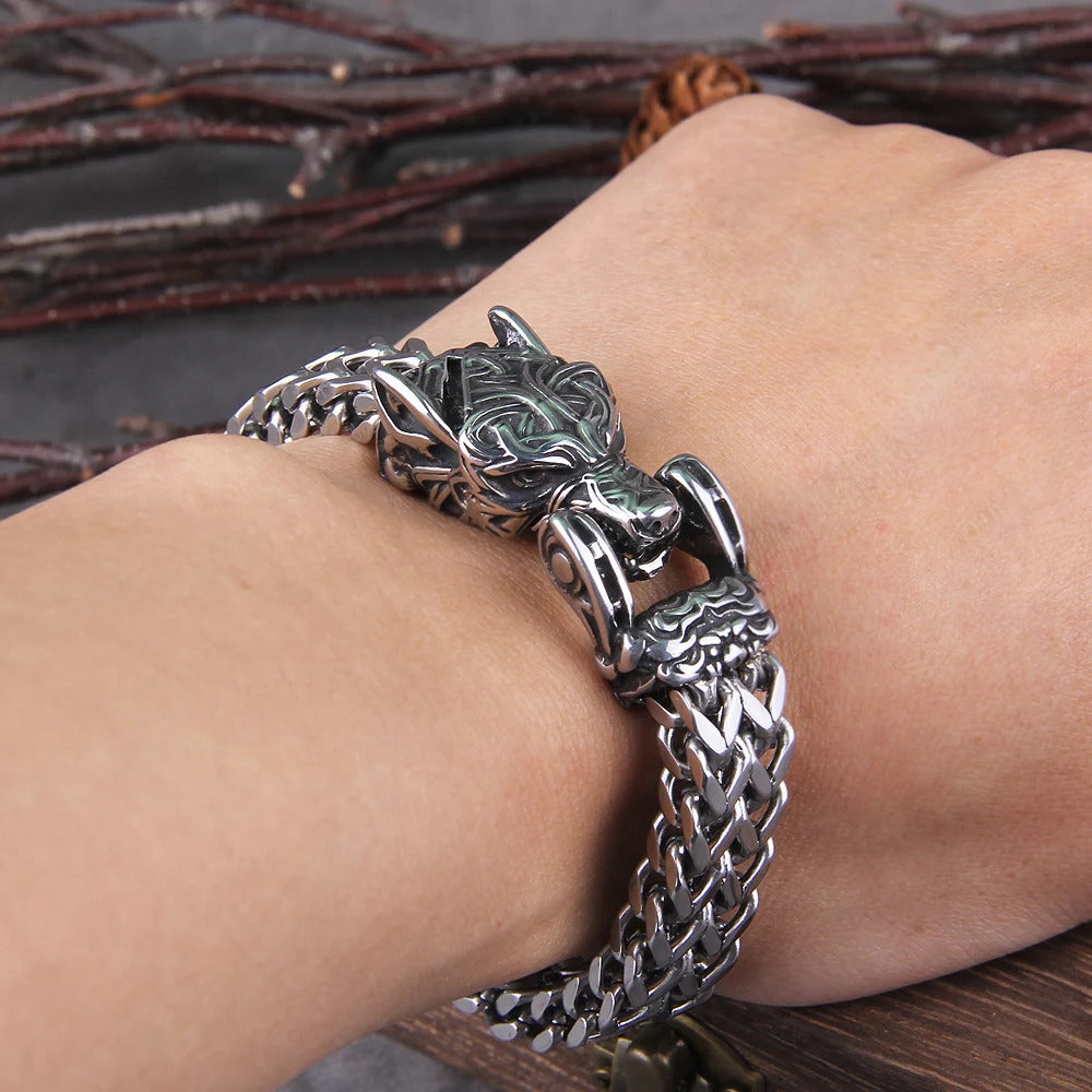 Viking Wolf Bracelet with Wooden Box