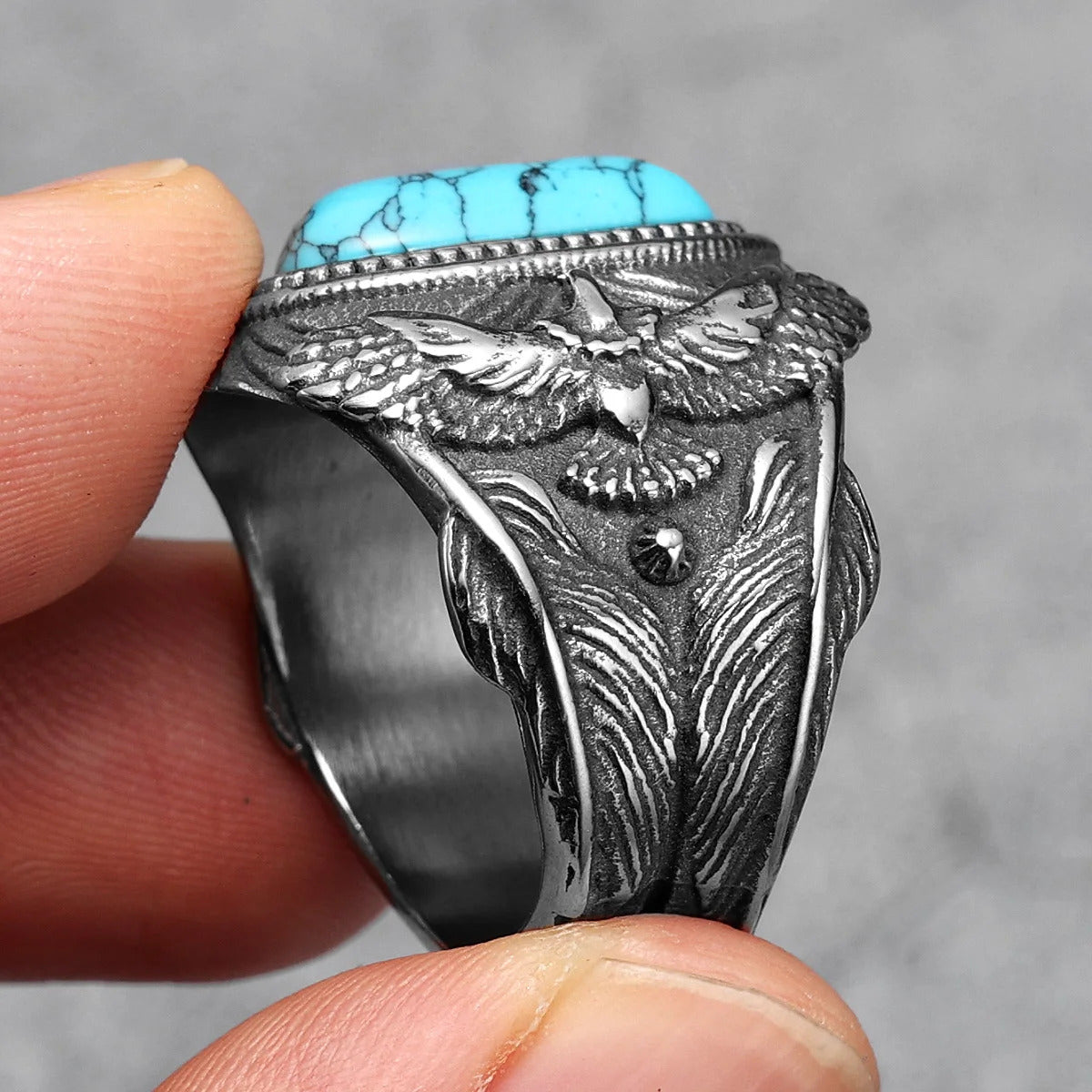 Raven Ring With Turquoise Gemstone