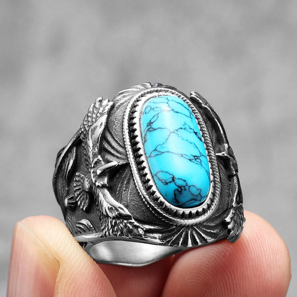 Raven Ring With Turquoise Gemstone