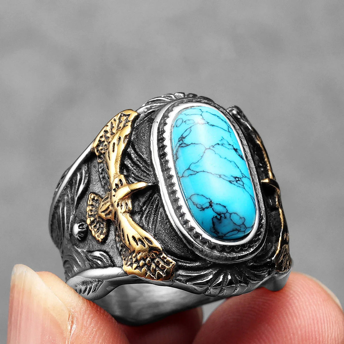 Raven Ring With Turquoise Gemstone
