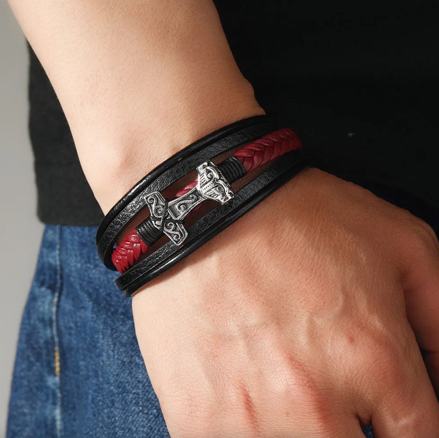 Thor's Hammer Braided Leather Bracelet