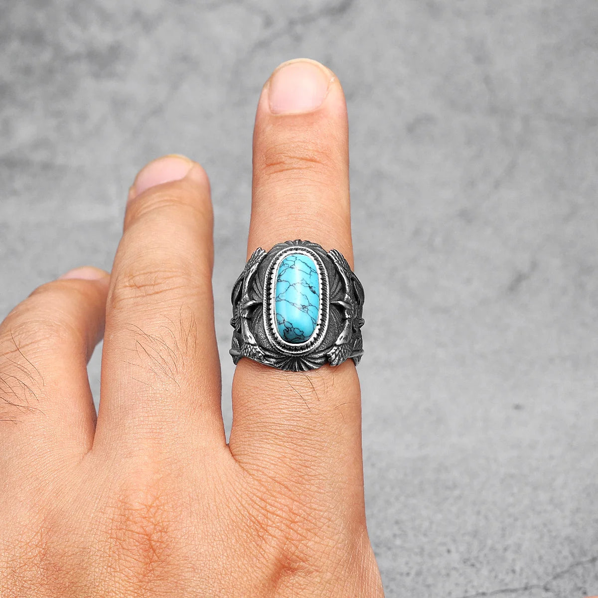 Raven Ring With Turquoise Gemstone