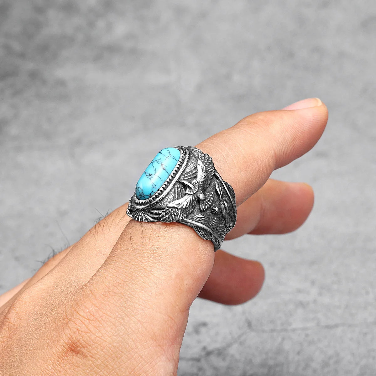 Raven Ring With Turquoise Gemstone