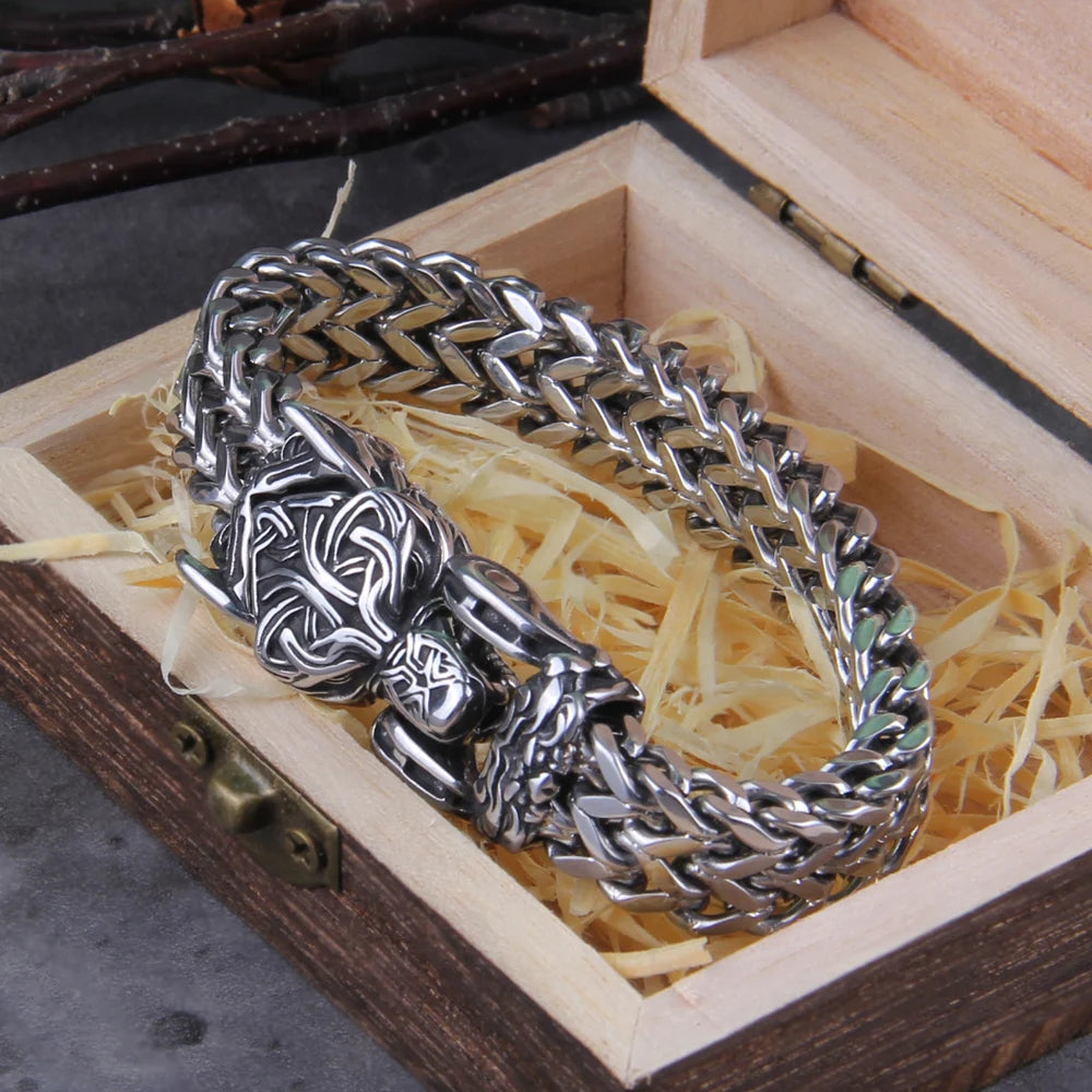 Viking Wolf Bracelet with Wooden Box