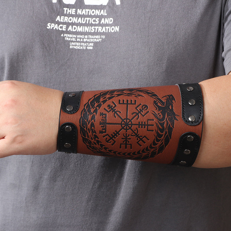 Viking Cuff Bracelet With Vegvisir And Dragon