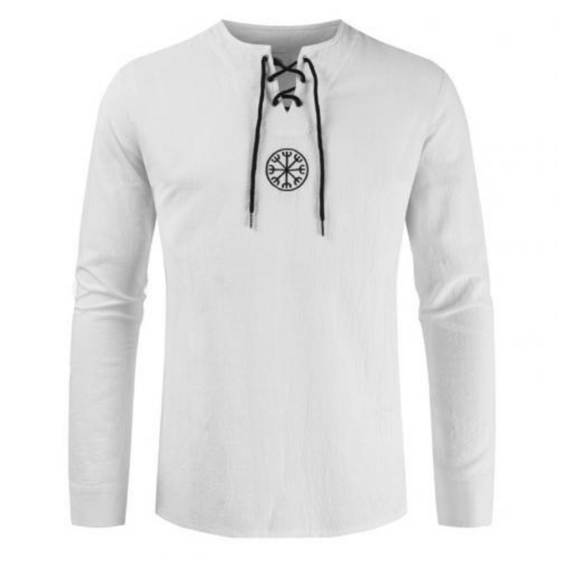 Ancient Viking Lace Up V Neck Long Sleeve Shirt