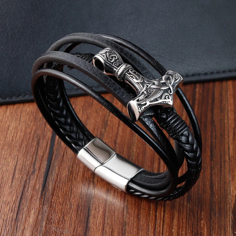 Thor's Hammer Leather Bracelet