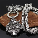 Viking Wolf Head Necklace With Odin Pendant