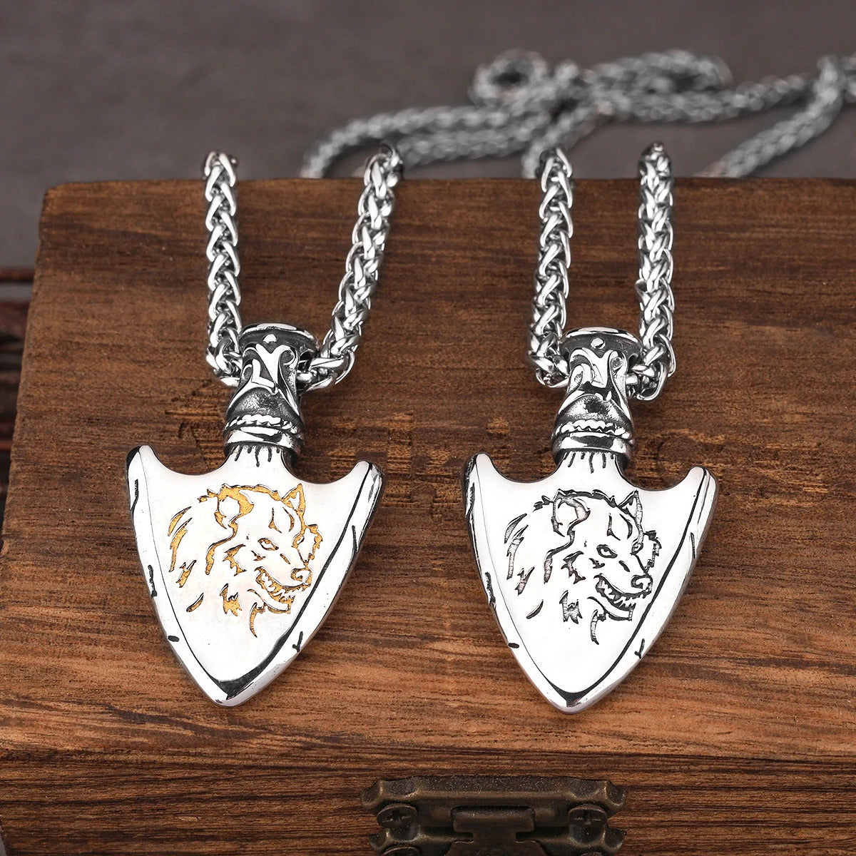 Viking Spear Wolf Necklace