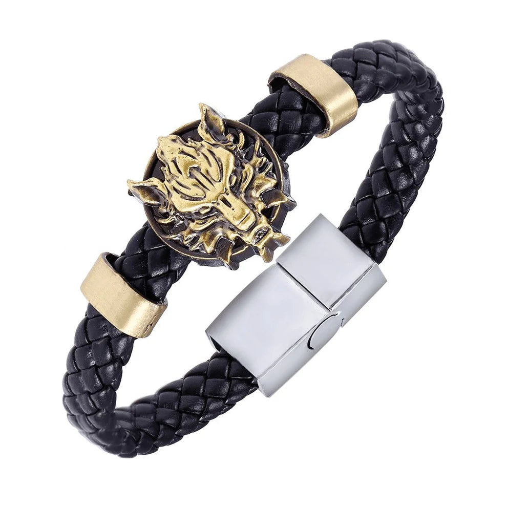 Viking Wolf Head Leather Bracelet