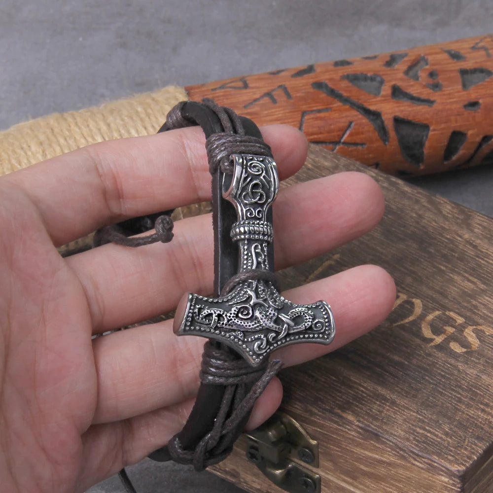 Thor's Hammer Mjölnir Leather Bracelet