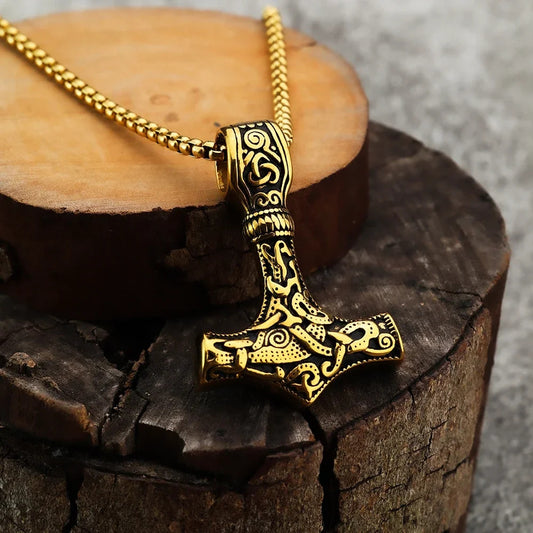 Thor's Hammer Golden Necklace