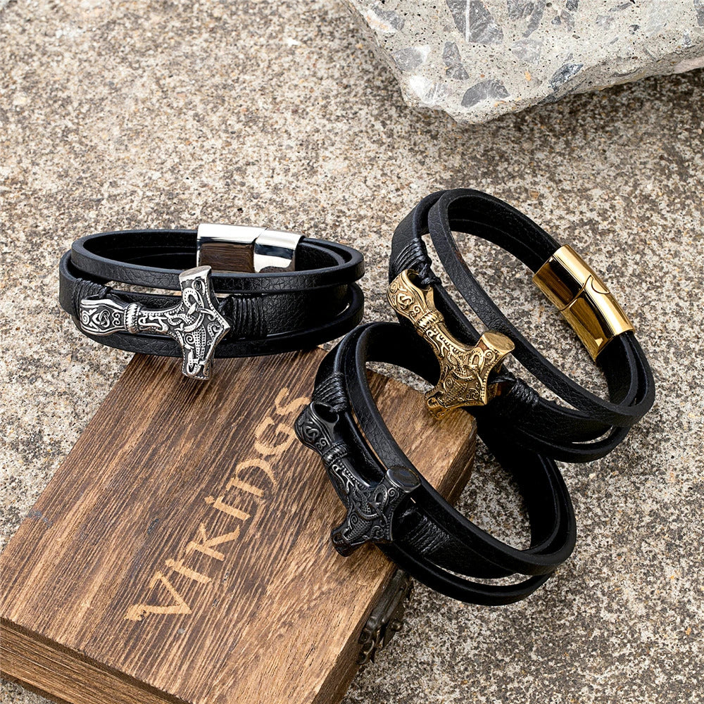 Thor's Hammer Leather Bracelet
