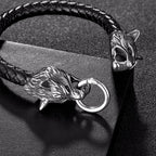 Viking Wolf Head Leather Bracelet