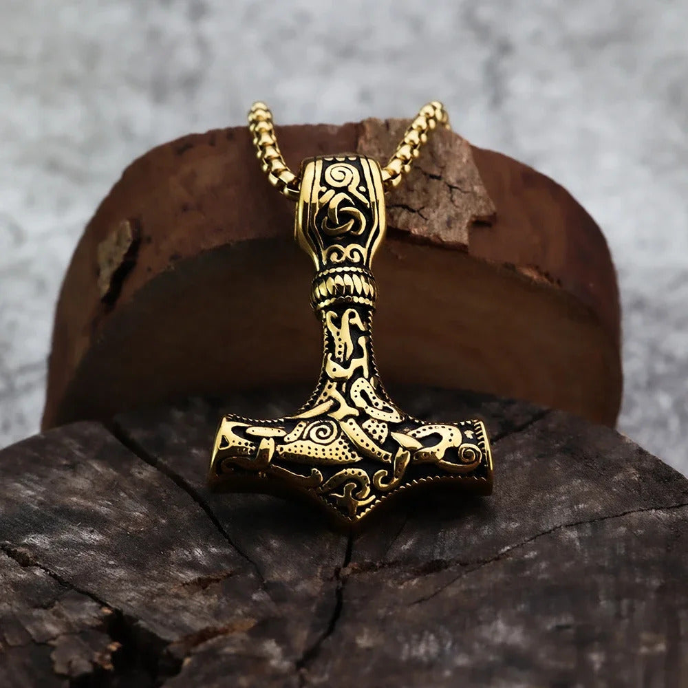 Thor's Hammer Golden Necklace
