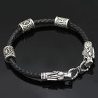 Wolf Head Viking Bracelet With Beads