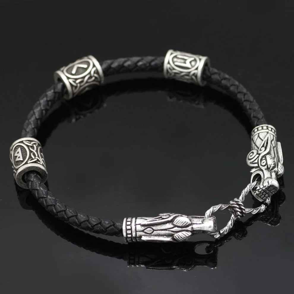 Wolf Head Viking Bracelet With Beads
