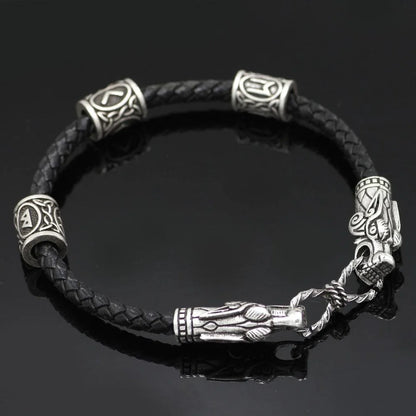 Wolf Head Viking Bracelet With Beads