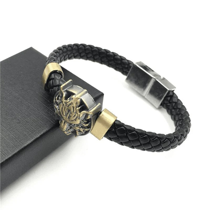 Viking Wolf Head Leather Bracelet