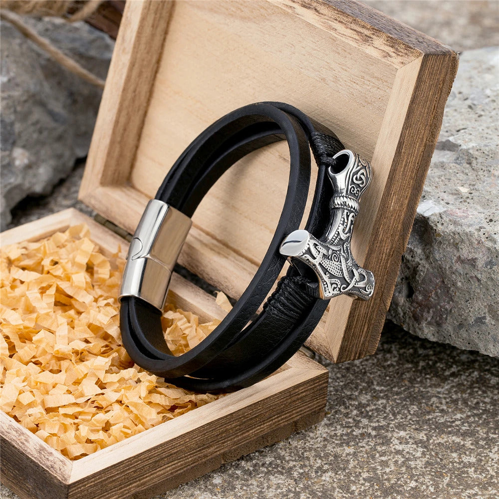 Thor's Hammer Leather Bracelet