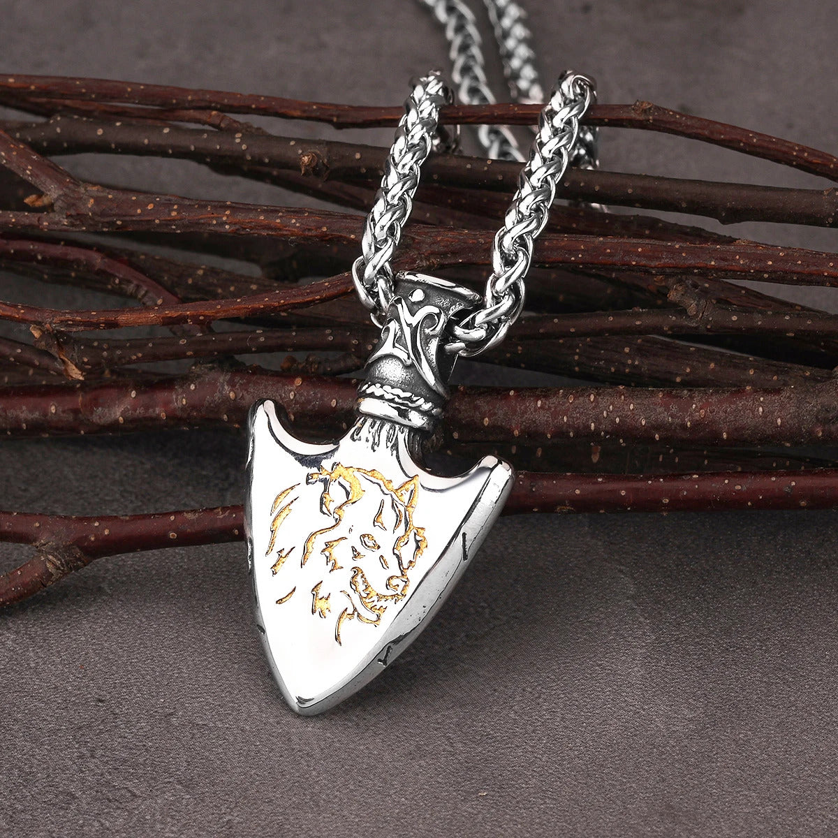 Viking Spear Wolf Necklace