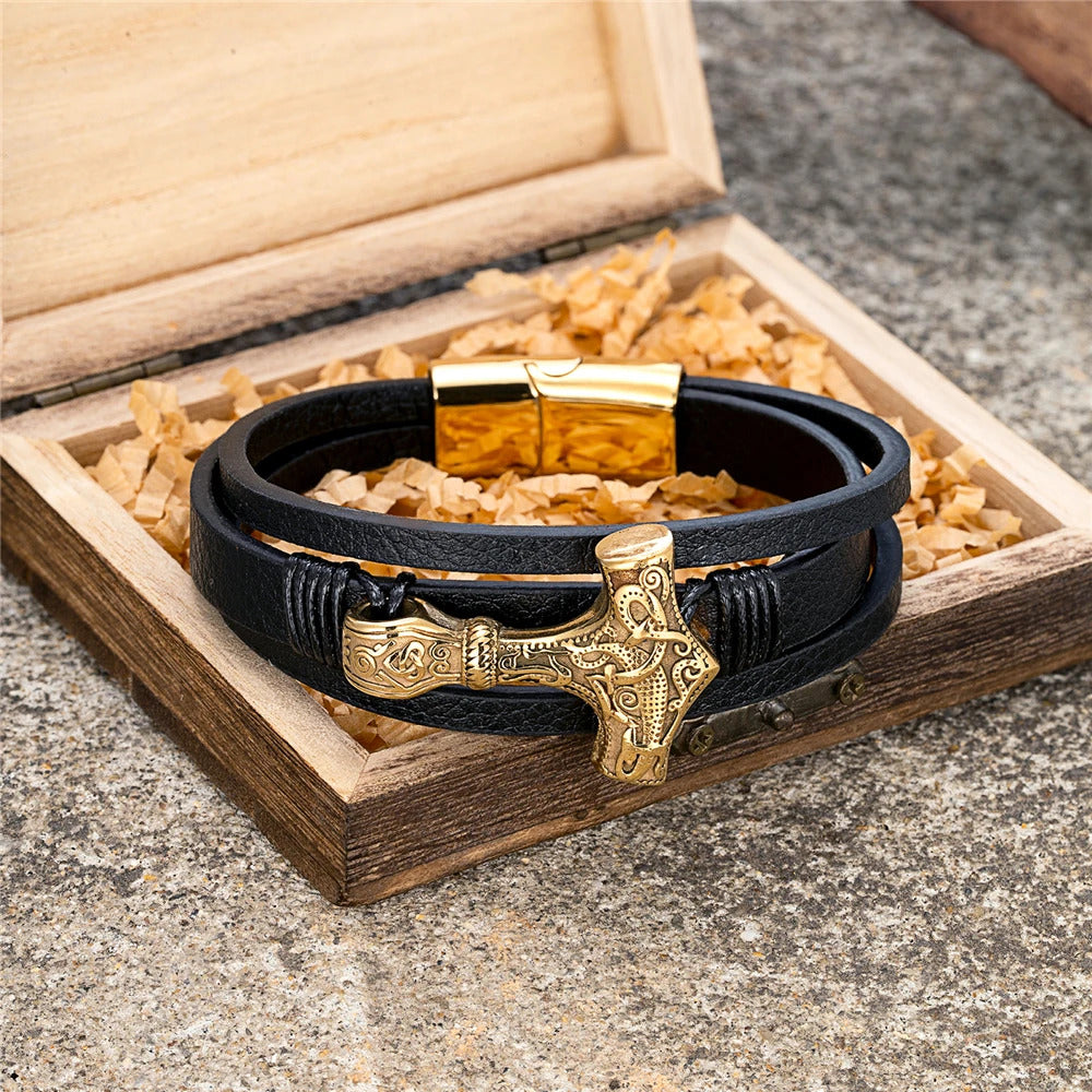 Thor's Hammer Leather Bracelet