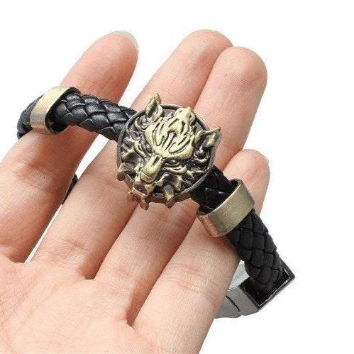 Viking Wolf Head Leather Bracelet