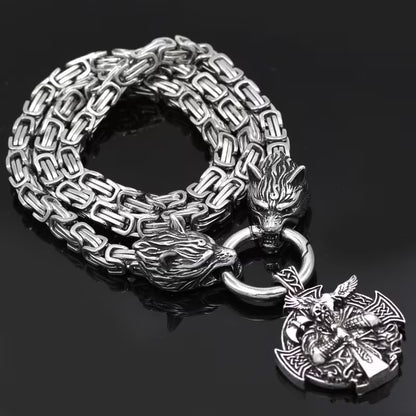 Viking Wolf Head Necklace With Odin Pendant