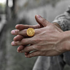 Viking Vegvisir Golden Ring With Mjölnir