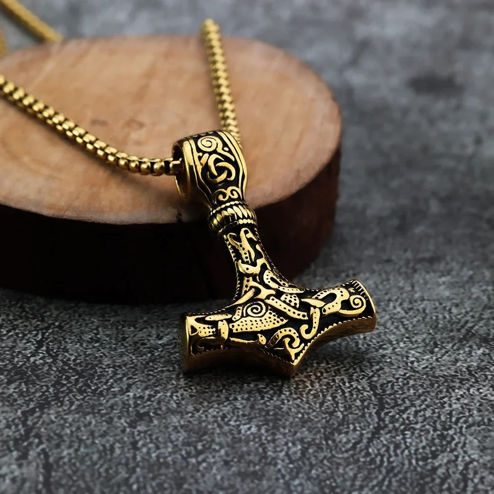 Thor's Hammer Golden Necklace