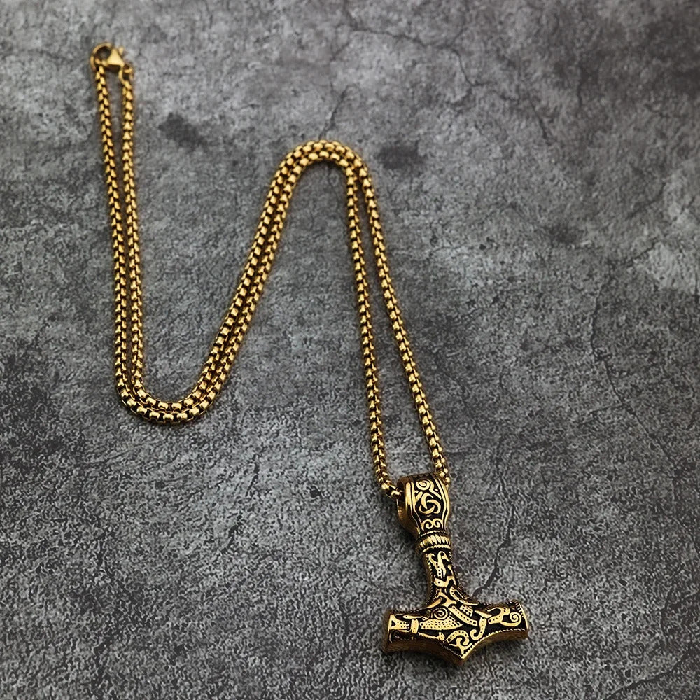 Thor's Hammer Golden Necklace