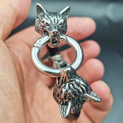 Viking Wolf Head Bracelet With Valknut Bead