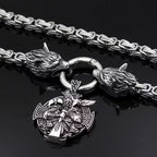 Viking Wolf Head Necklace With Odin Pendant