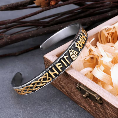 Valknut And Runes Bangle With Wooden Box