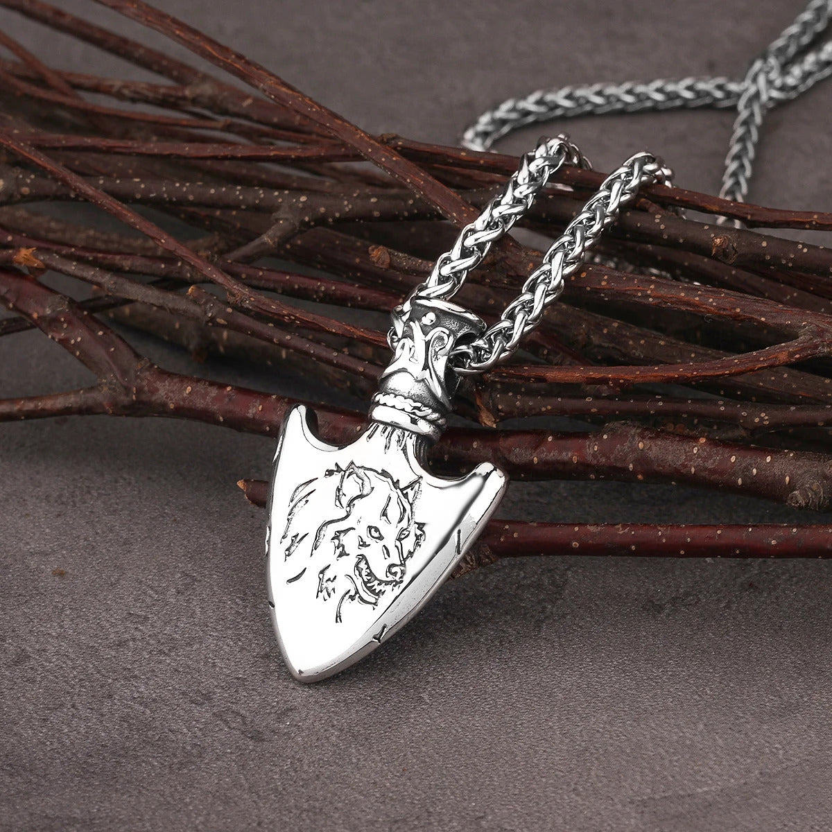 Viking Spear Wolf Necklace