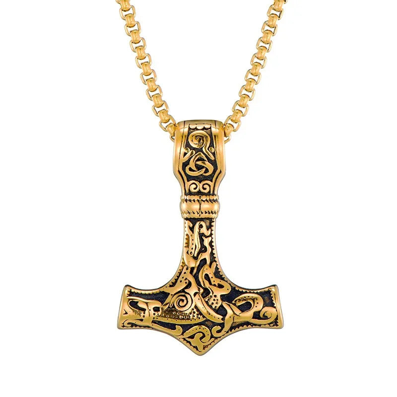 Thor's Hammer Golden Necklace