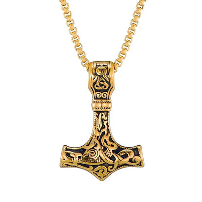 Thor's Hammer Golden Necklace