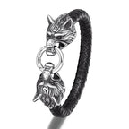 Viking Wolf Head Leather Bracelet