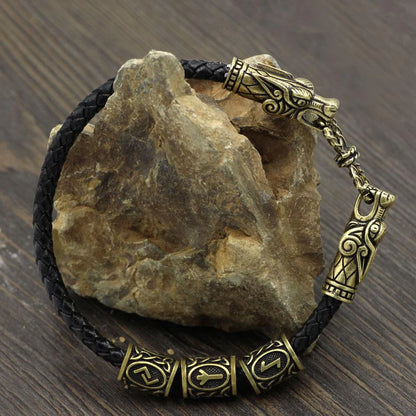 Wolf Head Viking Bracelet With Beads