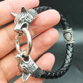 Viking Wolf Head Bracelet With Valknut Bead
