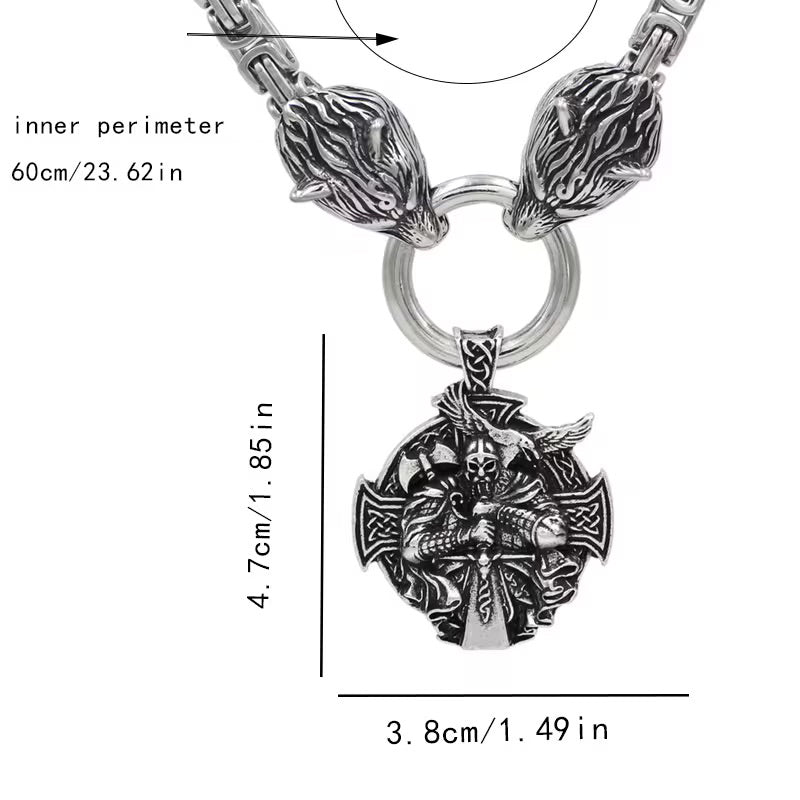Viking Wolf Head Necklace With Odin Pendant