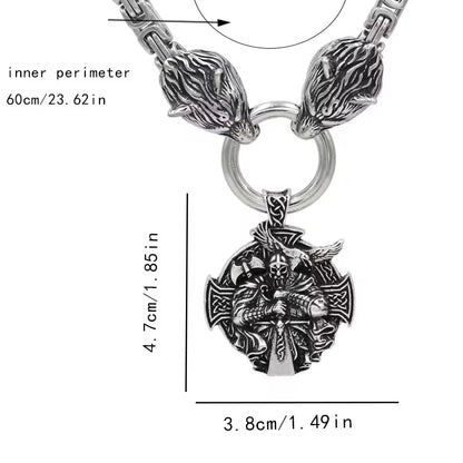 Viking Wolf Head Necklace With Odin Pendant