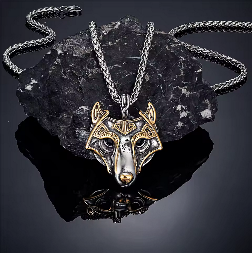Viking Wolf Head Necklace