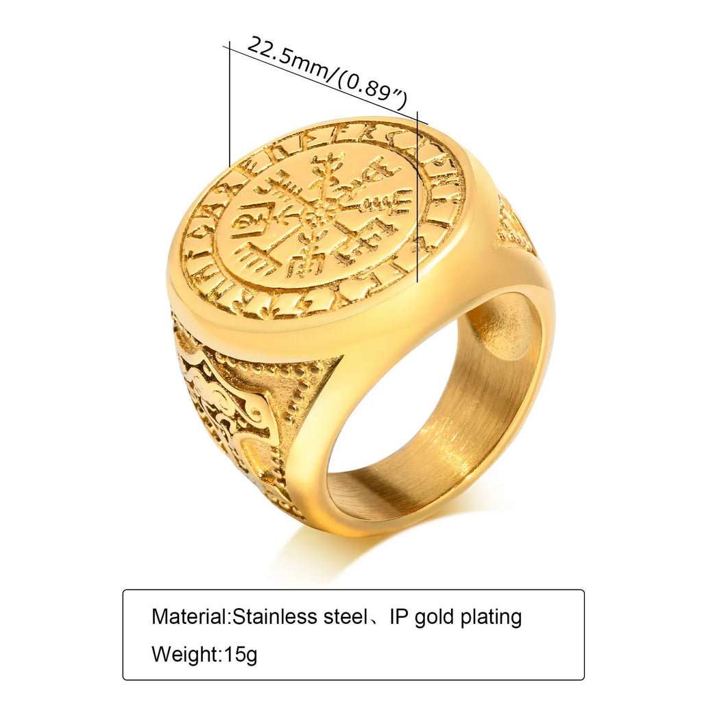 Viking Vegvisir Golden Ring With Mjölnir