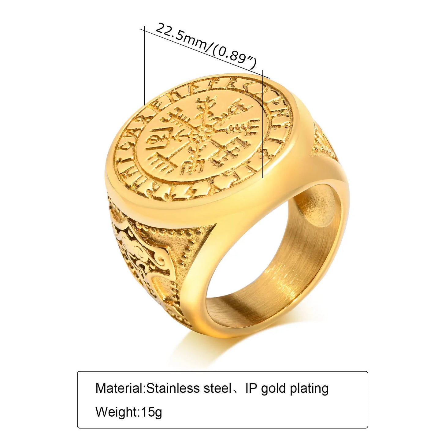 Viking Vegvisir Golden Ring With Mjölnir