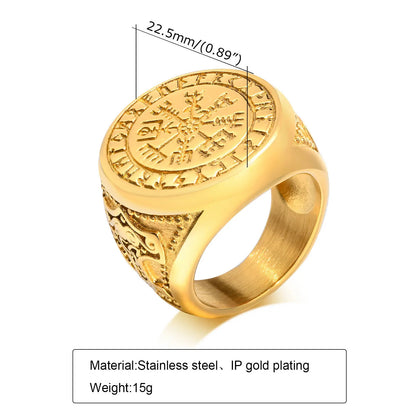 Viking Vegvisir Golden Ring With Mjölnir