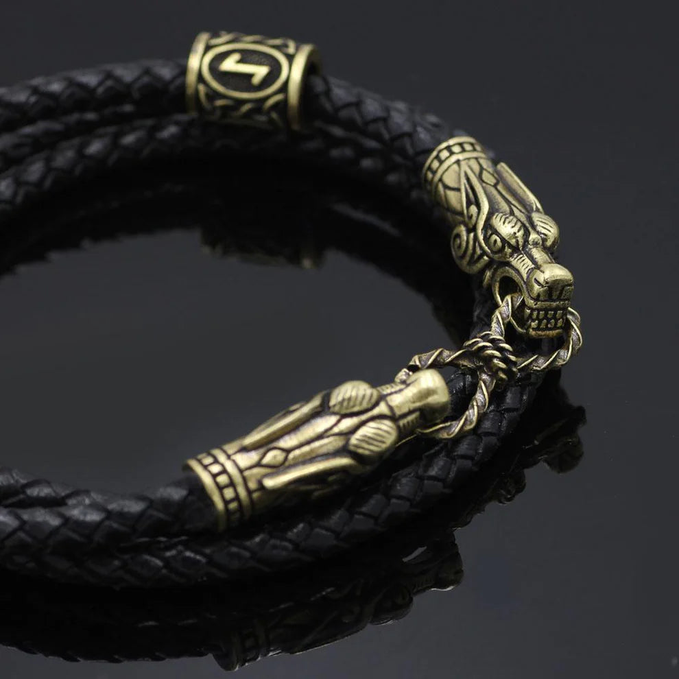 Wolf Head Viking Bracelet With Beads