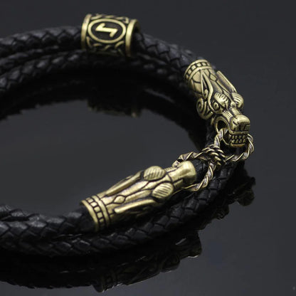 Wolf Head Viking Bracelet With Beads