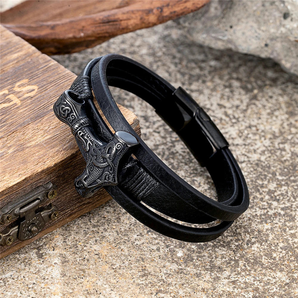 Thor's Hammer Leather Bracelet