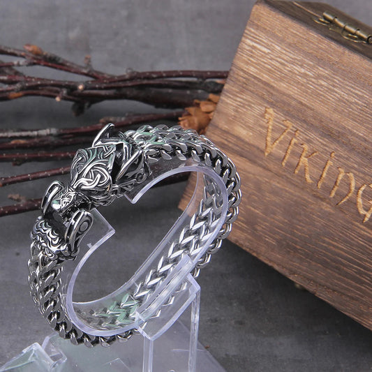 Viking Wolf Bracelet with Wooden Box